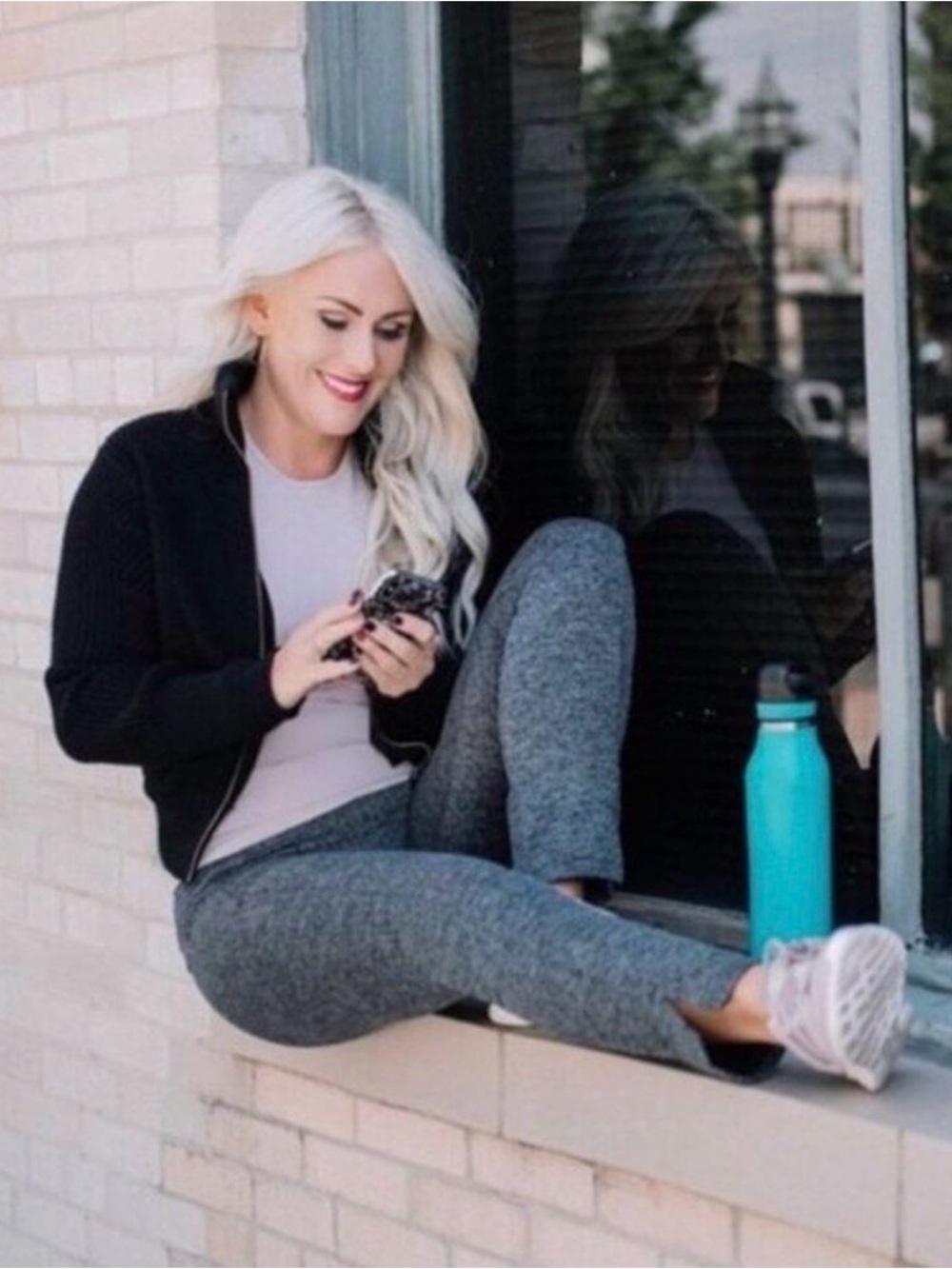 EUC Athleta Black High-Waist Tweed-Patterned Leggings